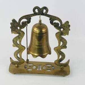 Vintage Chinese Dragons Brass Bell Gong with Hammer